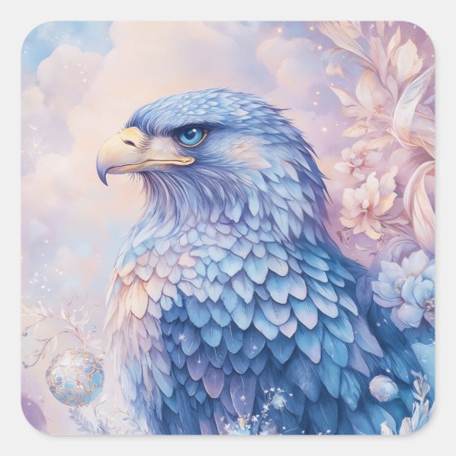 The Celestial Eagle Amidst Flowers Square Sticker (Front)
