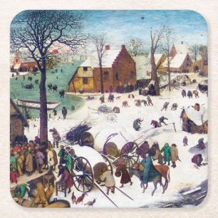 The Census at Bethlehem, Pieter Bruegel Square Paper Coaster