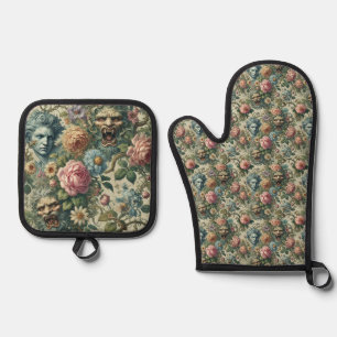 The Cerulean Muse – Gothic Victorian Oven Mitt & Pot Holder Set