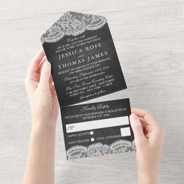 The Chalkboard & Lace Wedding Collection All In One Invitation (Tearaway)