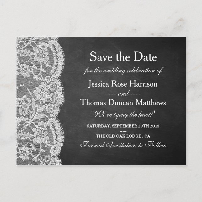 The Chalkboard & Lace Wedding Collection Announcement Postcard (Front)