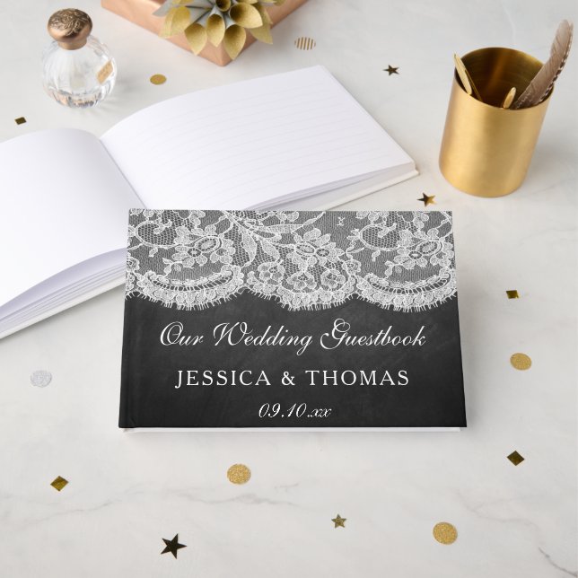 The Chalkboard & Lace Wedding Collection Guest Book (Front Open)