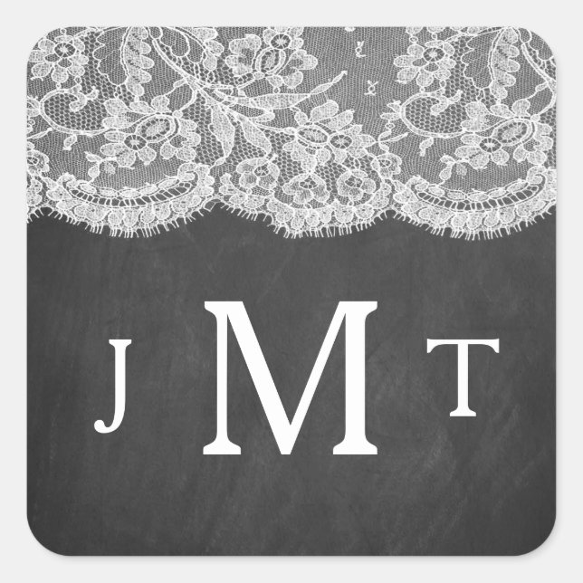 The Chalkboard & Lace Wedding Collection Square Sticker (Front)