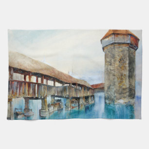 The Chapel Bridge in Lucerne (Switzerland) Kitchen Towel