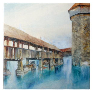 The Chapel Bridge in Lucerne (Switzerland) Tile