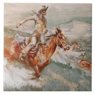 “The Chase” Western Art by Edward Borein Tile