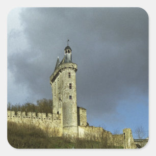 The Chateau de Chinon castletheis on a hilltop Square Sticker