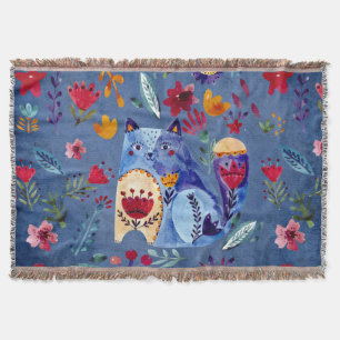 The Cheeky Cat in Flower Garden Throw Blanket