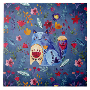 The Cheeky Cat in Flower Garden Tile