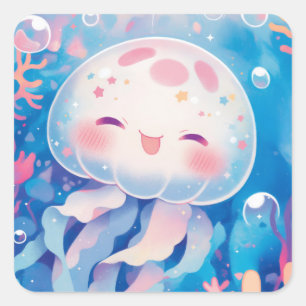 The Cheerful Jellyfish Glow Square Sticker