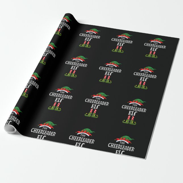 The Cheerleader ELF Family Matching Group Christma Wrapping Paper (Unrolled)