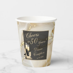 The Cheers to 50 Years Champagne Gold Birthday Paper Cups