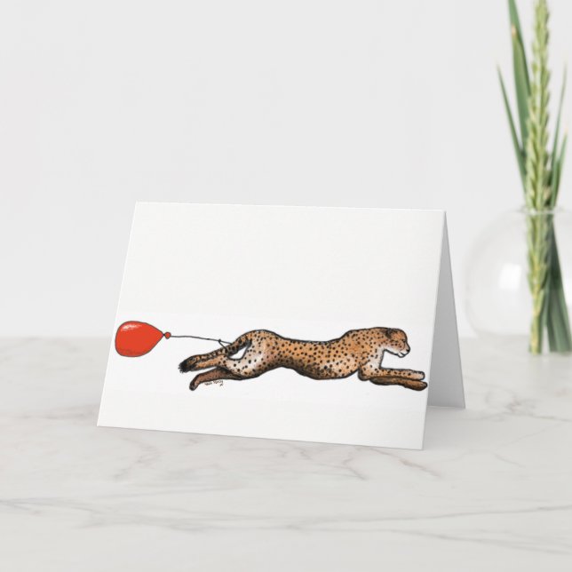 The Cheetah And The Red Balloon Birthday Card (Front)