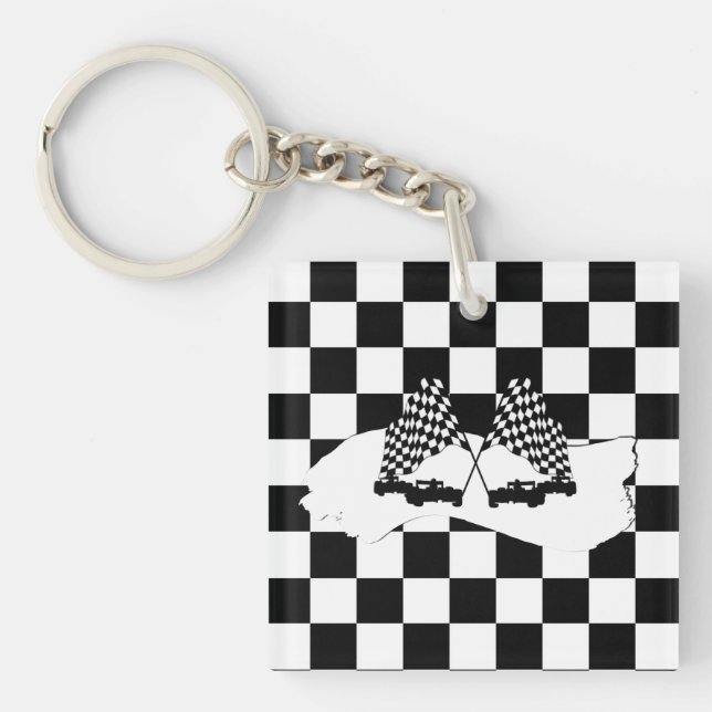 The Chequered Flag and Race Cars Keychain (Front)