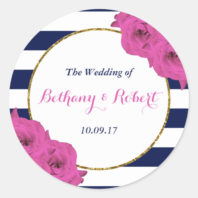 The Chic Modern Luxe Wedding Collection Pink Roses Classic Round Sticker (Front)