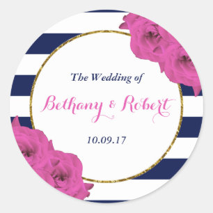 The Chic Modern Luxe Wedding Collection Pink Roses Classic Round Sticker