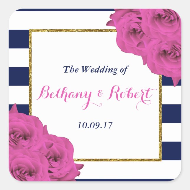 The Chic Modern Luxe Wedding Collection Pink Roses Square Sticker (Front)