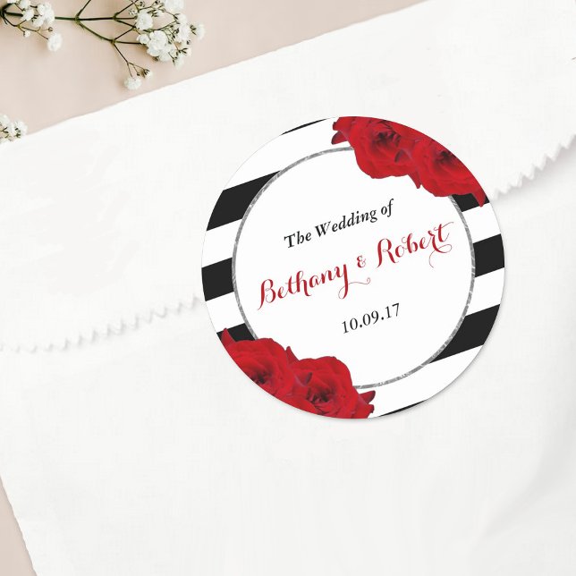 The Chic Modern Luxe Wedding Collection- Red Roses Classic Round Sticker (Creator Uploaded)