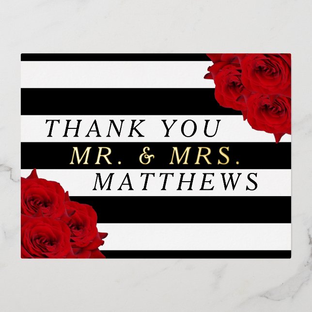 The Chic Modern Luxe Wedding Collection- Red Roses Foil Invitation Postcard (Front)