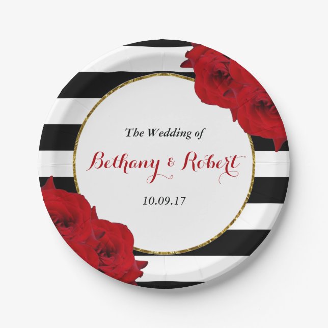 The Chic Modern Luxe Wedding Collection- Red Roses Paper Plate (Front)