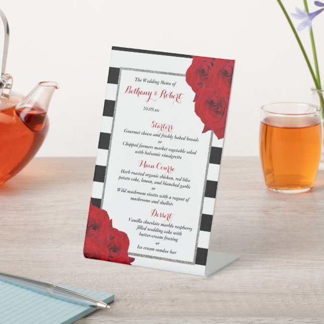 The Chic Modern Luxe Wedding Collection- Red Roses Pedestal Sign (In SItu)
