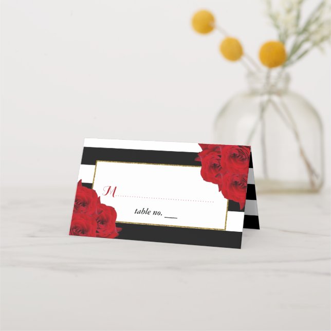 The Chic Modern Luxe Wedding Collection- Red Roses Place Card (Front)