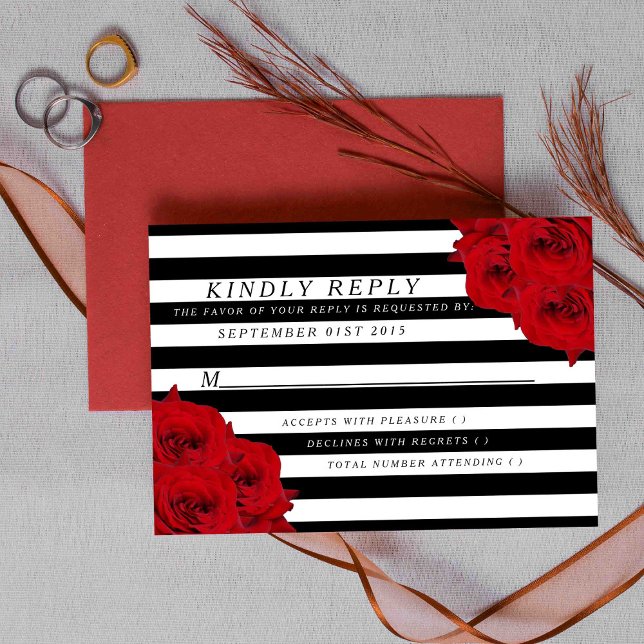 The Chic Modern Luxe Wedding Collection- Red Roses RSVP Card (Creator Uploaded)