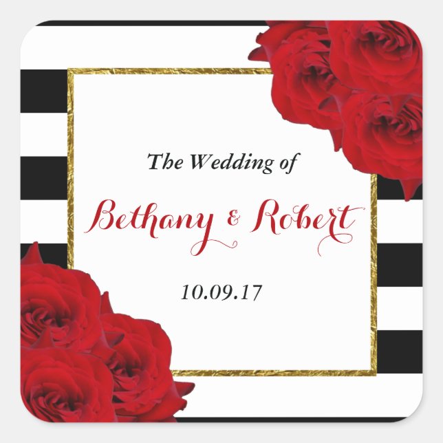 The Chic Modern Luxe Wedding Collection- Red Roses Square Sticker (Front)
