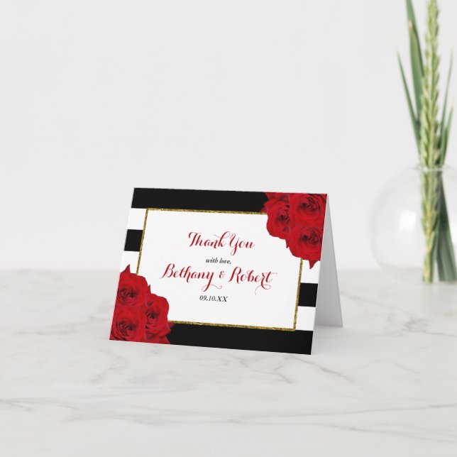 The Chic Modern Luxe Wedding Collection- Red Roses Thank You Card (Front)