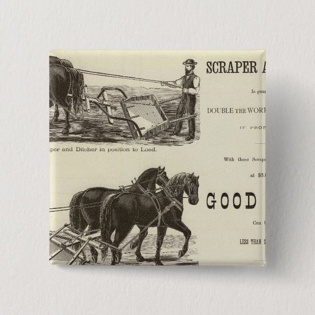 The Chicago Scraper and Ditcher 2 Inch Square Button (Front)