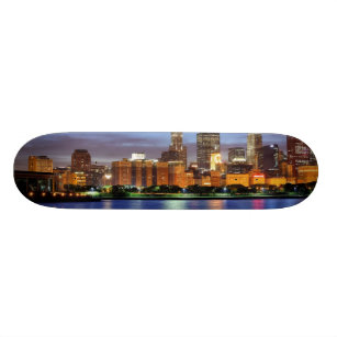 The Chicago skyline from the Adler Planetarium Skateboard
