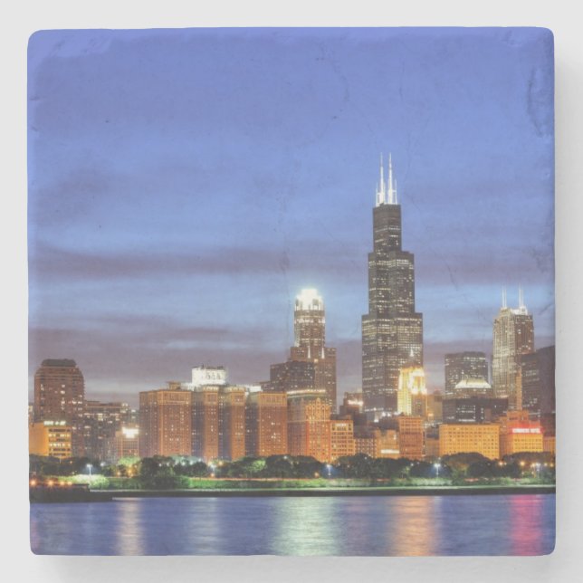The Chicago skyline from the Adler Planetarium Stone Coaster (Front)