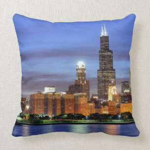 The Chicago skyline from the Adler Planetarium Throw Pillow