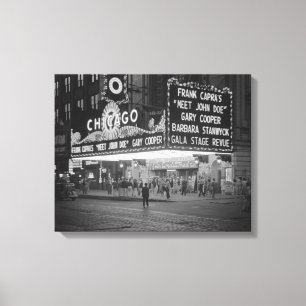 The Chicago Theatre at Night, 1941 Canvas Print