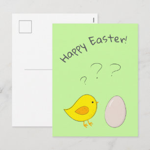 The chicken or the egg cute Easter cartoon Holiday Postcard