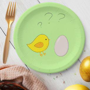 The chicken or the egg cute Easter cartoon Paper Plate