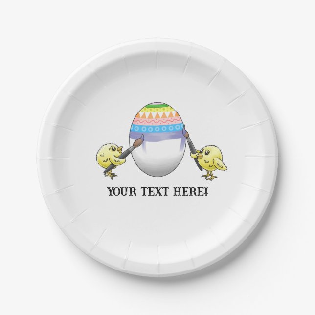 The chickens paint a colourful Easter egg Paper Plate (Front)
