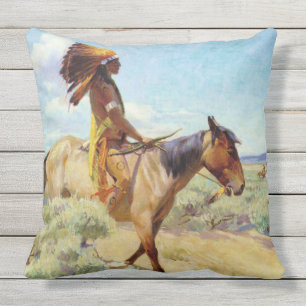 “The Chief” Western Art by W Herbert Dunton Outdoor Pillow