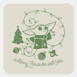 The Child | Merry Force be with You - Green Square Sticker