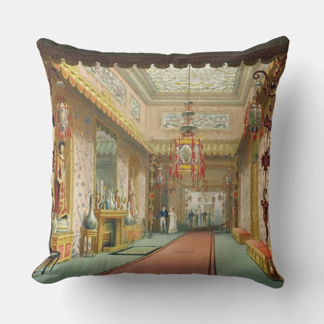 The Chinese Gallery, from 'Views of the Royal Pavi Throw Pillow (Front)