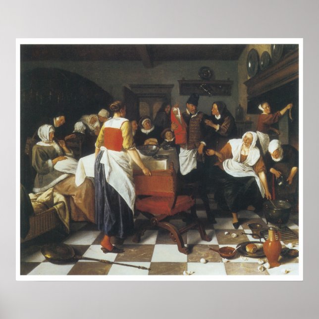 The Christening Feast, 1664 Jan Steen Poster (Front)