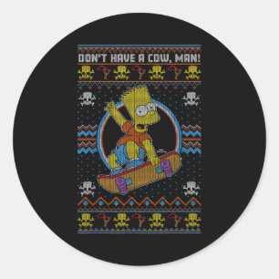 The Christmas Bart Don't Have A Cow Ugly Sweater  Classic Round Sticker