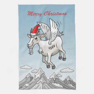 The Christmas Goat's Flight in the Mountains Kitchen Towel