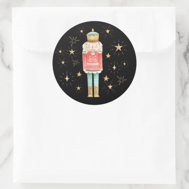 The Christmas Nutcracker Gold Stars Classic Round Sticker (Bag)