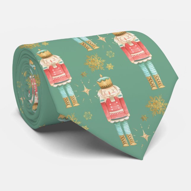 The Christmas Nutcracker Golden Snowflakes Green Tie (Rolled)