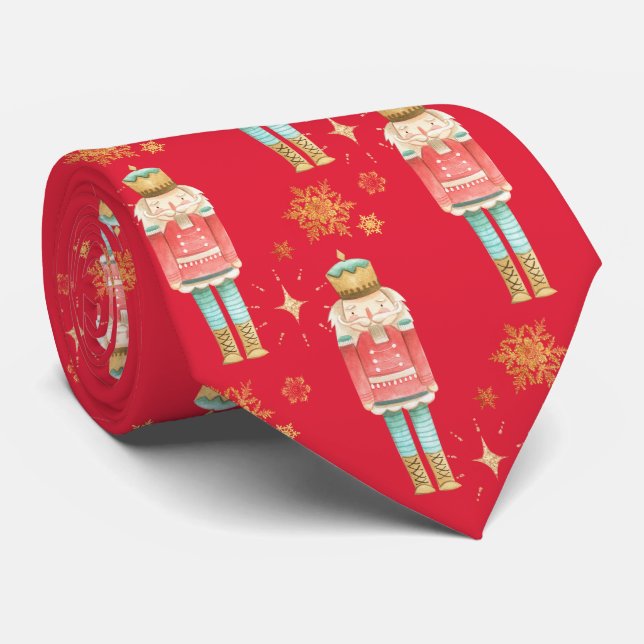 The Christmas Nutcracker Golden Snowflakes Red Tie (Rolled)