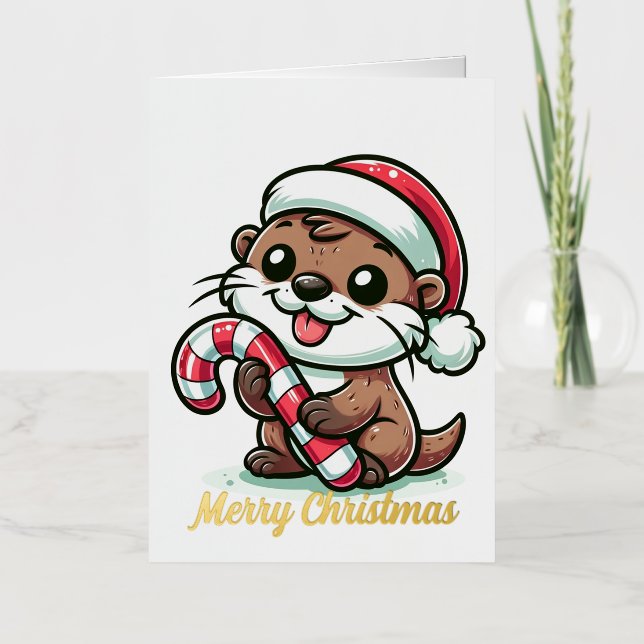 The Christmas Otter Cartoon Foil Greeting Card (Front)