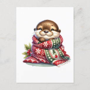 The Christmas Otter in a Scarf Postcard
