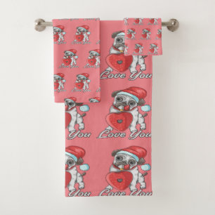 the christmas pug  bath towel set