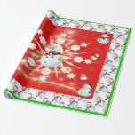 The Christmas Snowman - Wrapping Paper<br><div class="desc">This design features a white and blue snowflake, a golden tree, coloured snowflakes and lots of snowmen dressed for a cold Christmas season. A red backround and green border was added. A snowman was added then tiled for the backdrop. This Christmas wrapping paper is available in assorted styles, colours and...</div>